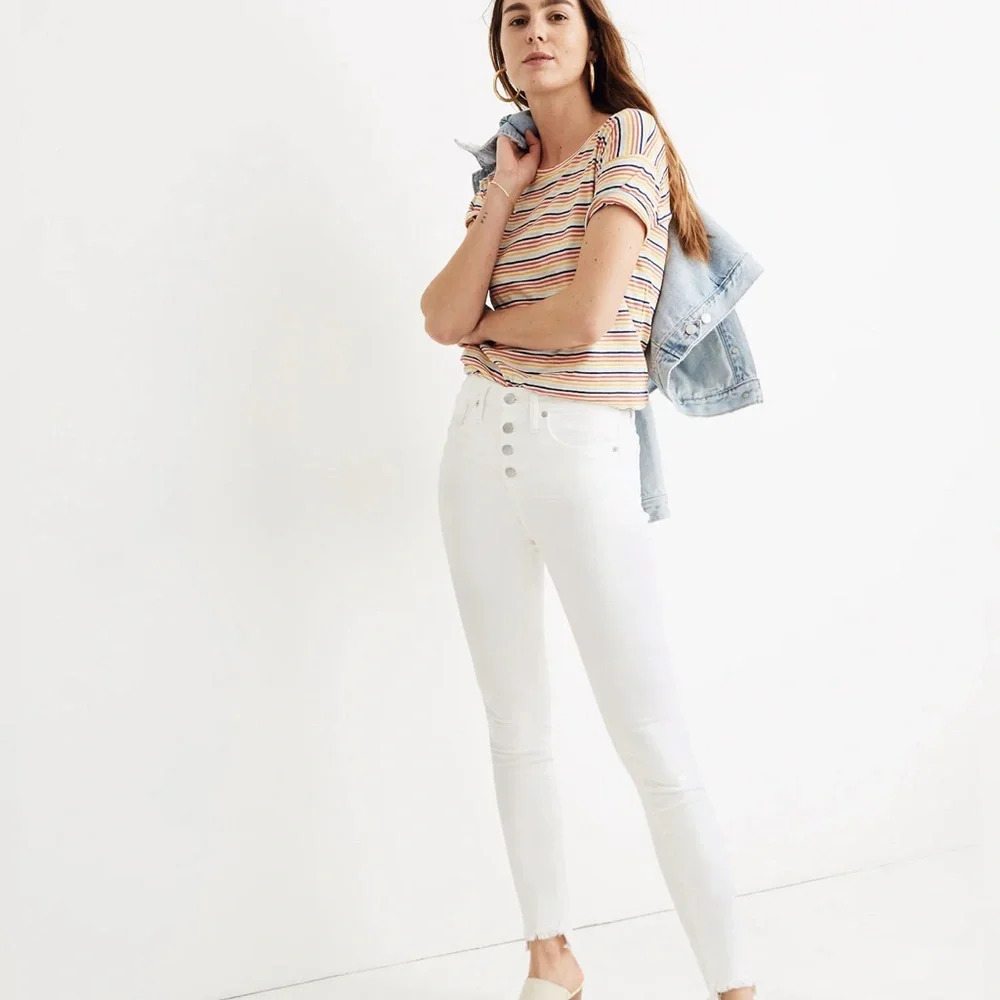 Madewell 10" High-Rise Skinny Jeans in Pure White: Step-Hem Edition Size 36P